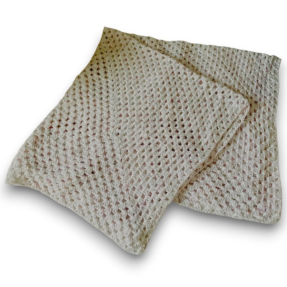 Hand‎ Crocheted Blanket Baby Lap Afghan Baby Pinks Blue Lightweight 46"x40" NWOT